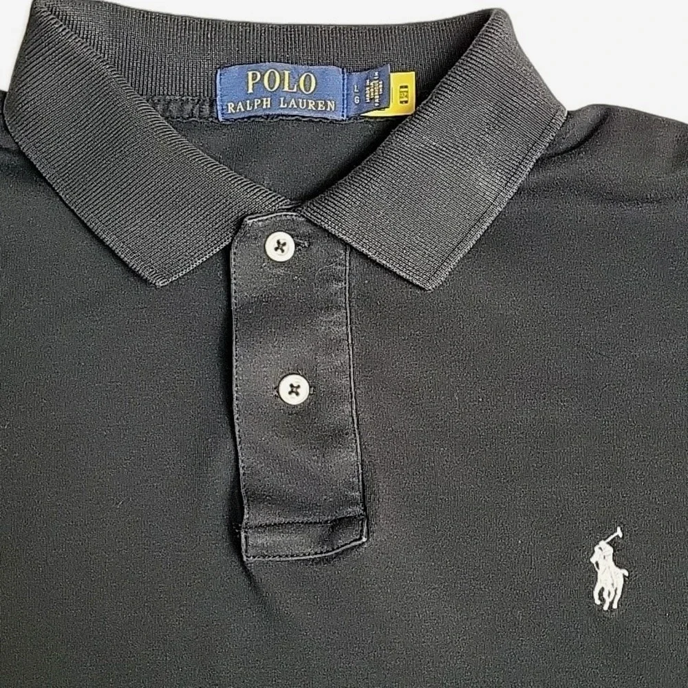 Polo Ralph Lauren Men's Large Polo Shirt Black With White Horse Soft Cotton